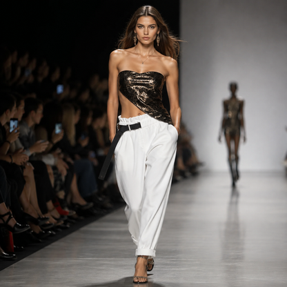 Elegante Damenhose mit dekorativem Gürtel NH05