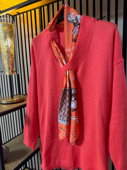 Eleganter gestrickter Damen-Pullover mit Schal 2616