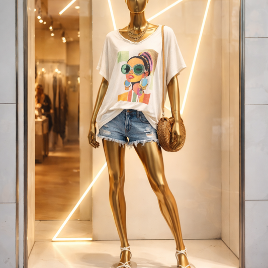 Modisches Damen-T-Shirt mit glamourösen Details # 25