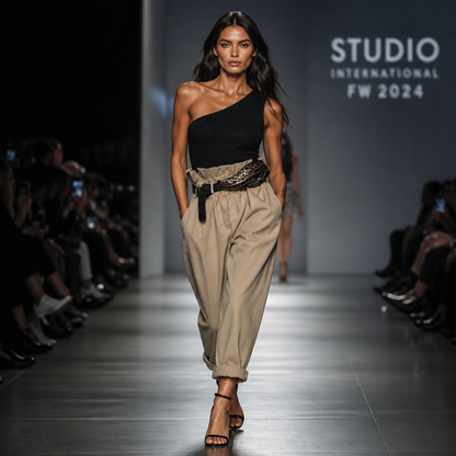 Elegante Damenhose mit dekorativem Gürtel NH05