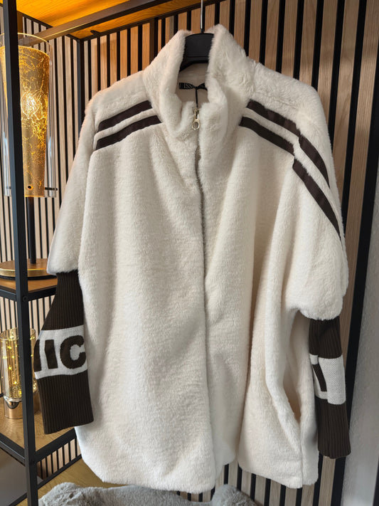 Elegante Kunstpelzjacke in Schneeweiß mit braunen Akzenten 2638