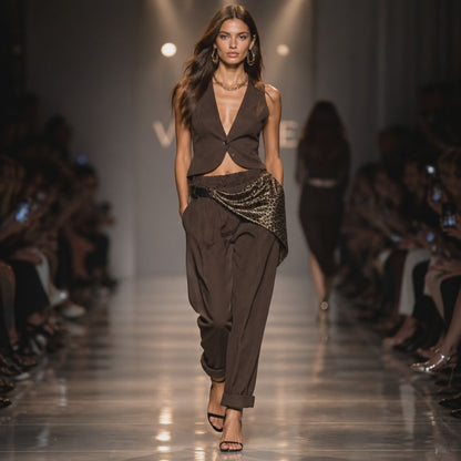 Elegante Damenhose mit dekorativem Gürtel NH05